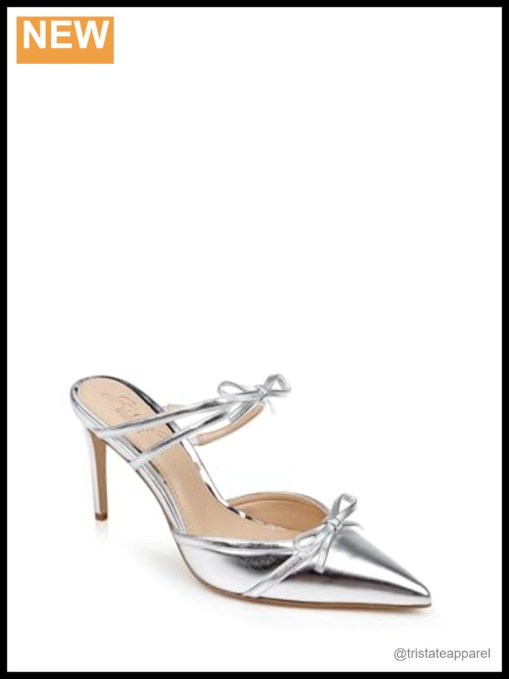 Metallic Pointed Toe Double Bow Mules Stiletto Heel Pull-On